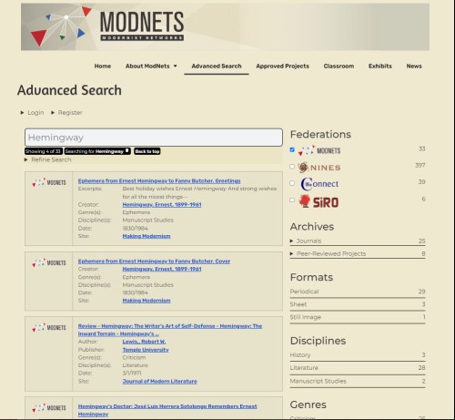 Screenshot of Advanced Search on the Modnets site