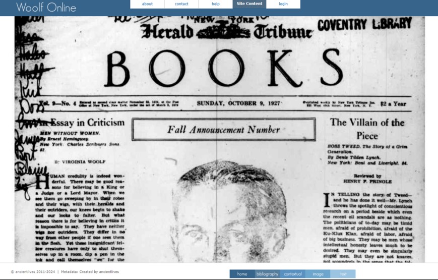 "An Essay in Criticism" in the 1927 New York Herald Tribune