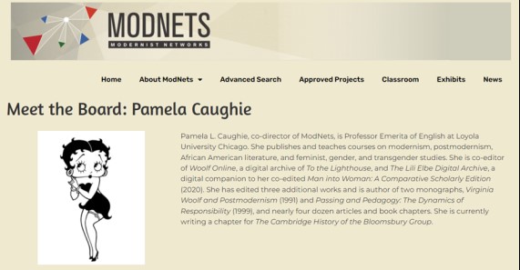 Screenshot of Meet the Board page about Pamela Caughie