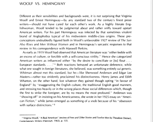 Screenshot of Woolf vs. Hemingway article