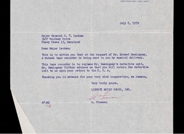 1959 Letter to General Buck Lanham from the Liberty Music Shops
