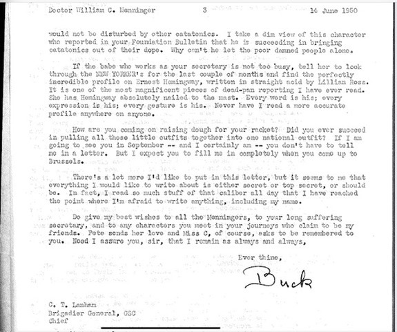 Letter from Charles T. Lanham to Dr. William C. Menninger 